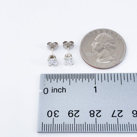 Vintage Sterling Silver 925 Rectangular Cubic Zirconia Stud Earrings - Picture 6 of 6